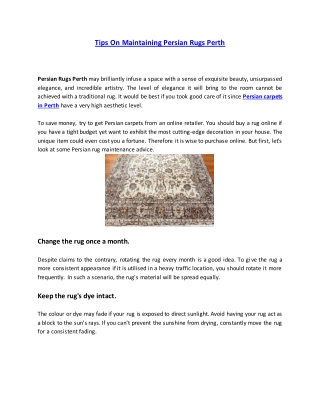 Tips On Maintaining Persian Rugs Perth