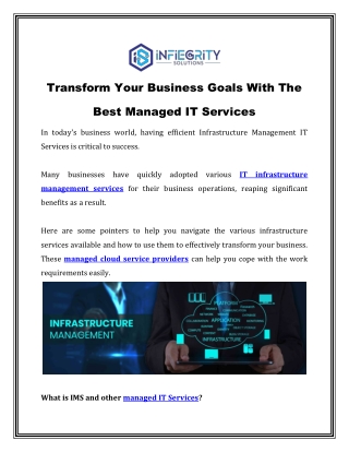 Transform Your Business Goals With The Best Managed IT Services