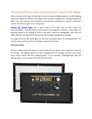 Why Litemat LED Cinema Lights are the Most Superior Option For Film Making