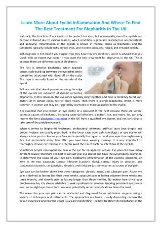 Learn More About Eyelid Inflammation And Where To Find The Best Treatment For Blepharitis In The UK
