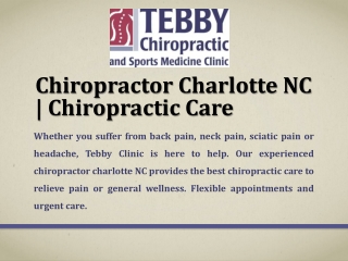 Chiropractor Charlotte NC | Chiropractic Care | Tebby Clinic