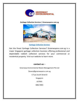 Garbage Collection Services  Greenwayenvcom.sg