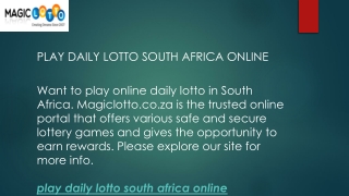Play Daily Lotto South Africa Online  Magiclotto.co.za