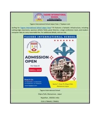 Tagore International School Jaipur Fees | Tisjaipur.com