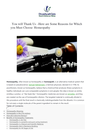 You will Thank Us –Here are Some Reasons for Which you Must Choose Homeopathy
