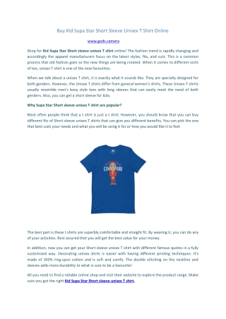 Buy Kid Supa Star Short Sleeve Unisex T Shirt Online