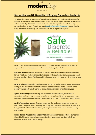 Know the Health Benefits of Buying Cannabis Products