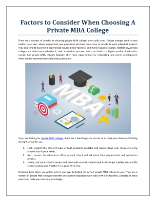 Factors to Consider When Choosing A Private MBA College