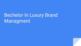 Bachelor In Luxury Brand Management