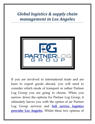 Global logistics & supply chain management in Los Angeles