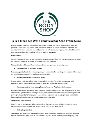 Is Tea Tree Face Wash Beneficial for Acne Prone Skin