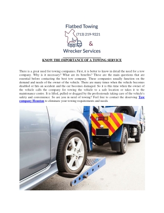 KNOW THE IMPORTANCE OF A TOWING SERVICE