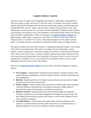 Logistics Industry Analysis