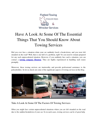 Have A Look At Some Of The Essential Things That You Should Know About Towing