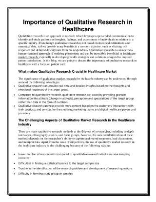 Importance of Qualitative Research in Healthcare