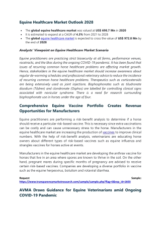 Equine Healthcare Market Outlook 2028