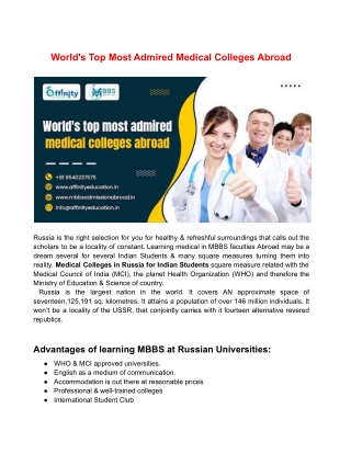 World's Top Most Admired Medical Colleges Abroad | Study MBBS In Russia
