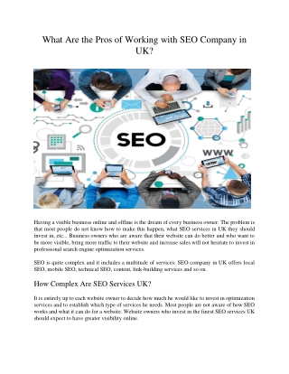 What Are the Pros of Working with SEO Company in UK