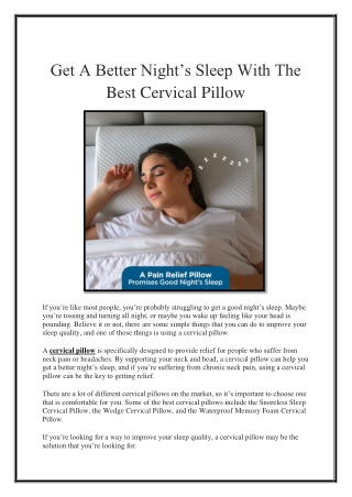 Get A Better Night’s Sleep With The Best Cervical Pillow