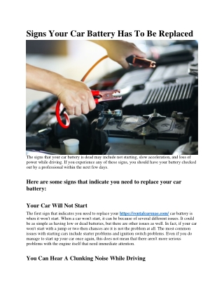 Signs Your Car Battery Has To Be Replaced