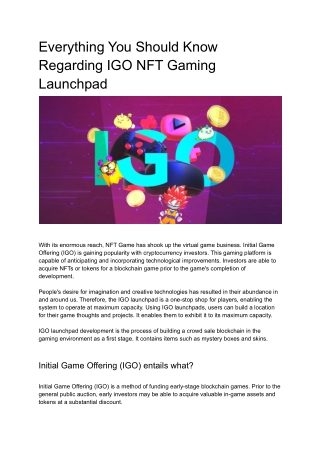 Everything You Should Know Regarding IGO NFT Gaming Launchpad