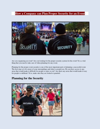 How a Company can Plan Proper Security for an Event