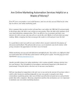 Marketing Automation Services Article