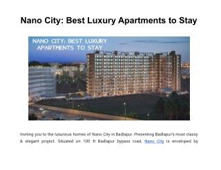 Nano City: Best Luxury Apartments to Stay