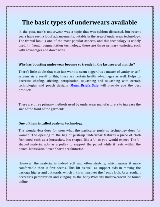 The basic types of underwears available