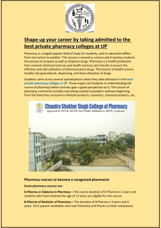 Career by taking admitted to the best private pharmacy colleges at UP
