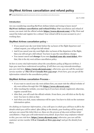 SkyWest Airlines cancellation and refund policy