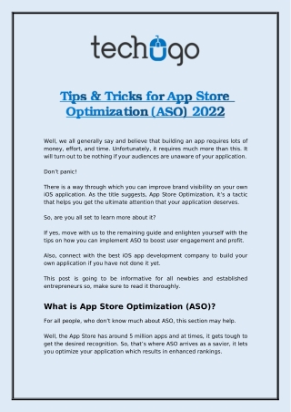 Tips & Tricks for App Store Optimization (ASO) 2022