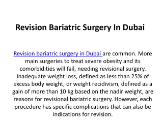 Revision Bariatric Surgery In Dubai