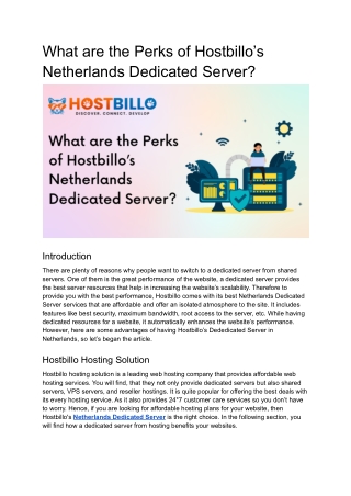 What are the Perks of Hostbillo’s Netherlands Dedicated Server_