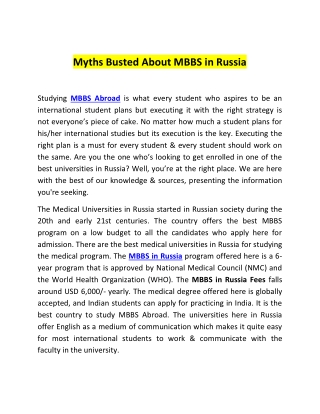 Myths Busted About MBBS in Russia