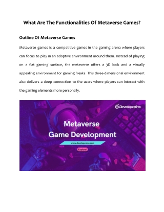 What Are The Functionalities Of Metaverse Games