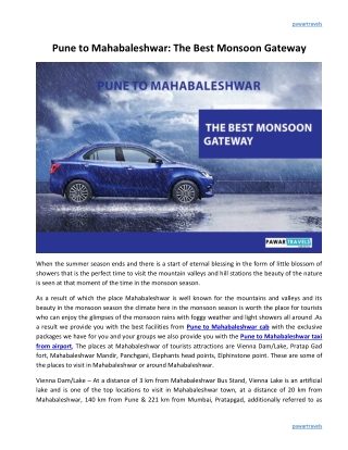 Pune to Mahabaleshwar: The Best Monsoon Gateway