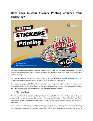 Custom Stickers Printing enhance your Packaging