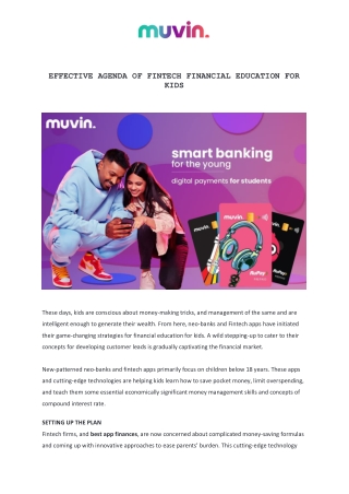 Effective Agenda Of Fintech Financial Education For Kids - muvin
