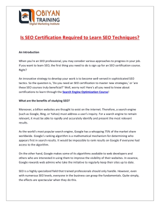 Is SEO Certification Required to Learn SEO Techniques