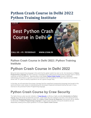 Python Crash Course in Delhi 2022  Python Training Institute