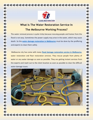 What Is The Water Restoration Service In The Melbourne Working Process?
