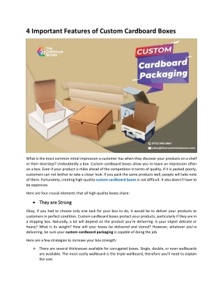 Important Features of Custom Cardboard Boxes