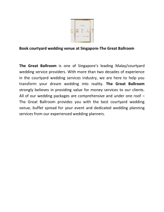 Book courtyard wedding venue at Singapore-The Great Ballroom