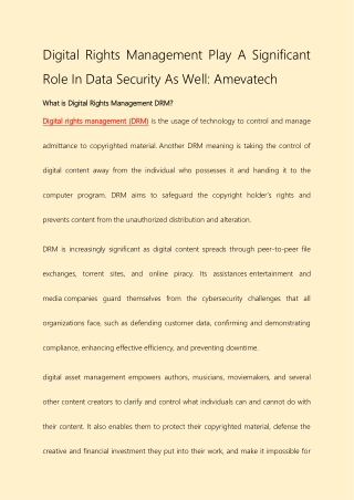Digital Rights Management Play A Significant Role In Data Security As Well: Amev