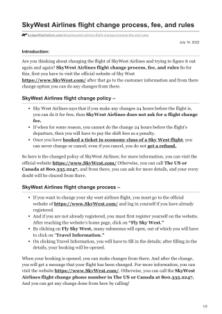 SkyWest Airlines flight change process, fee, and rules