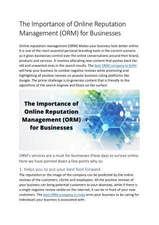 The Importance of Online Reputation Management for Businesses