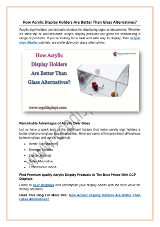 How Acrylic Display Holders Are Better Than Glass Alternatives?