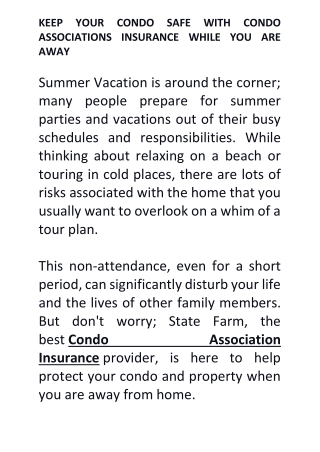 Keep Your Condo Safe With Condo Associations Insurance While You Are Away