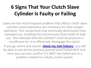 6 Signs That Your Clutch Slave Cylinder Is Faulty or Failing